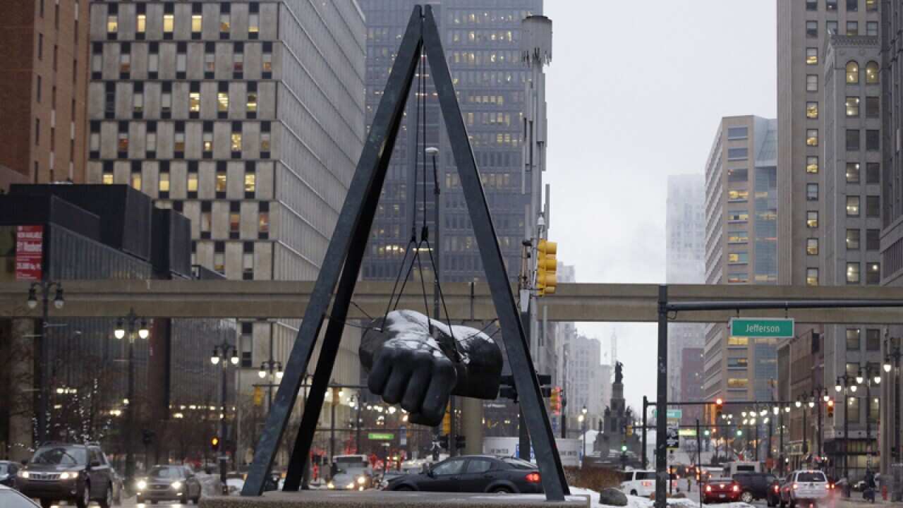 The monument to the boxer Joe Louis in Detroit