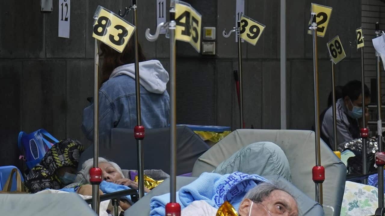 Patients at a temporary holding area outside Caritas Medical Centre in Hong Kong