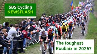 ROUBAIX, FRANCE - APRIL 13: Tadej Pogacar of Slovenia and UAE Team Emirates - XRG and Mads Pedersen of Denmark and Team Lidl - Trek lead the peloton passing through the Trouée d'Arenberg cobblestones sector during the 122nd Paris - Roubaix 2025 a 259.2km one day race from Compiegne to Roubaix / #UCIWT / on April 13, 2025 in Roubaix, France. (Photo by Dario Belingheri/Getty Images)