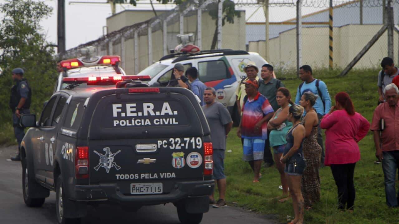 Relatives of prisoners outside the Anisio Jobim Penitentiary Complex
