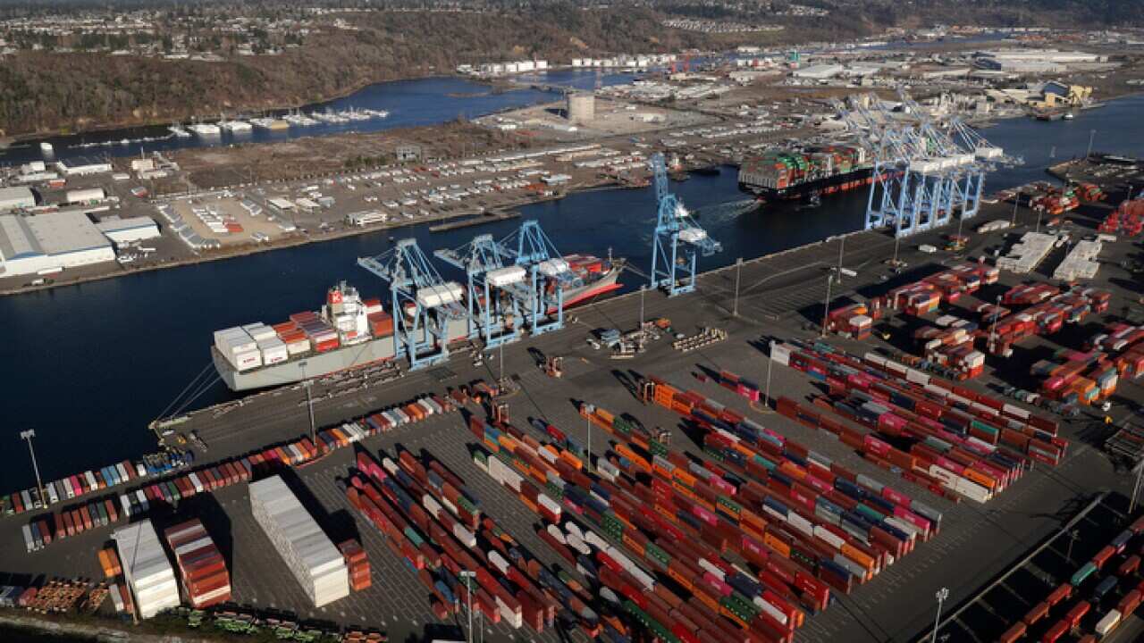 Chinese cargo containers at the US Port of Tacoma in Washington state