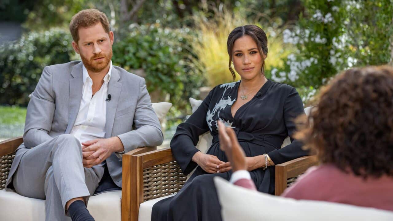 Oprah Winfrey interviews Prince Harry and Meghan Markle on A CBS Primetime Special.
