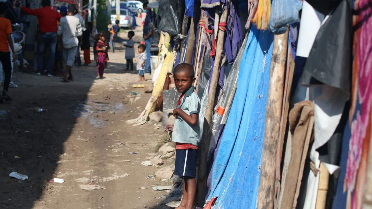 A Rohingya child in a refugee camp In Delhi