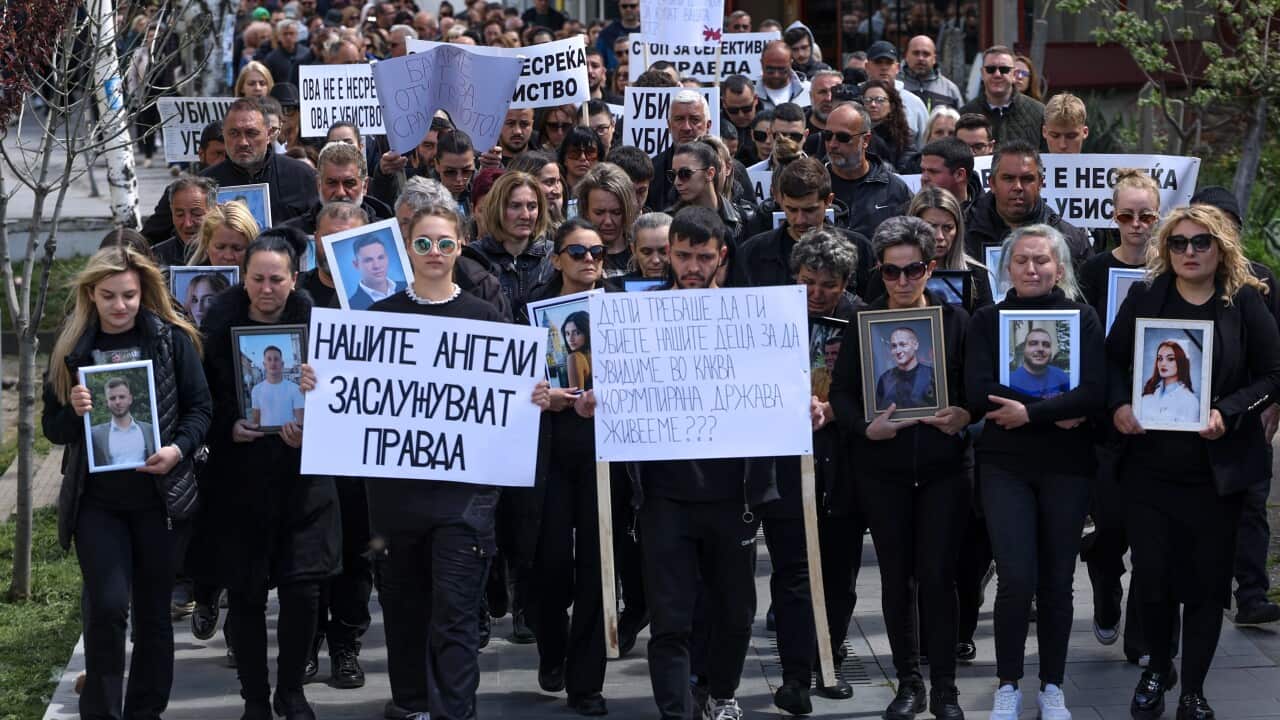 Parents of night club fire victims march in Kocani, North Macedonia