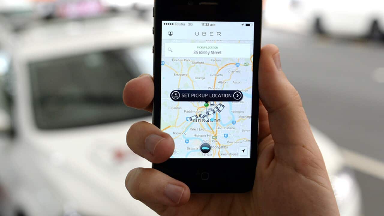 A screen shot of the Uber taxi app in Brisbane