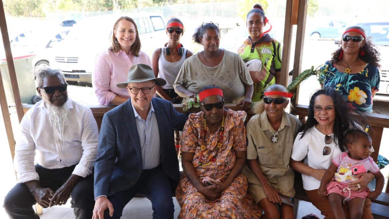 Anthony Albanese visiting the Torres Strait with Linda Burney and Nita Green to discuss the Voice to Parliament. (AAP).jpg