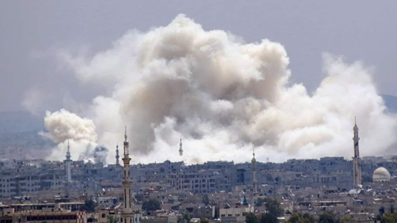 government strikes in the south of Damascus