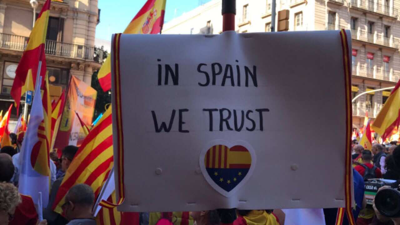 Large crowds are gathering on the streets of Barcelona.