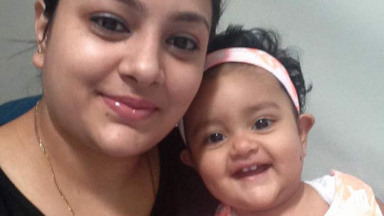 A supplied undated image obtained Sunday April 10, 2016 from Facebook of missing 15-month-old Sanaya Sahib pictured with her mother Sofina Nikat. 