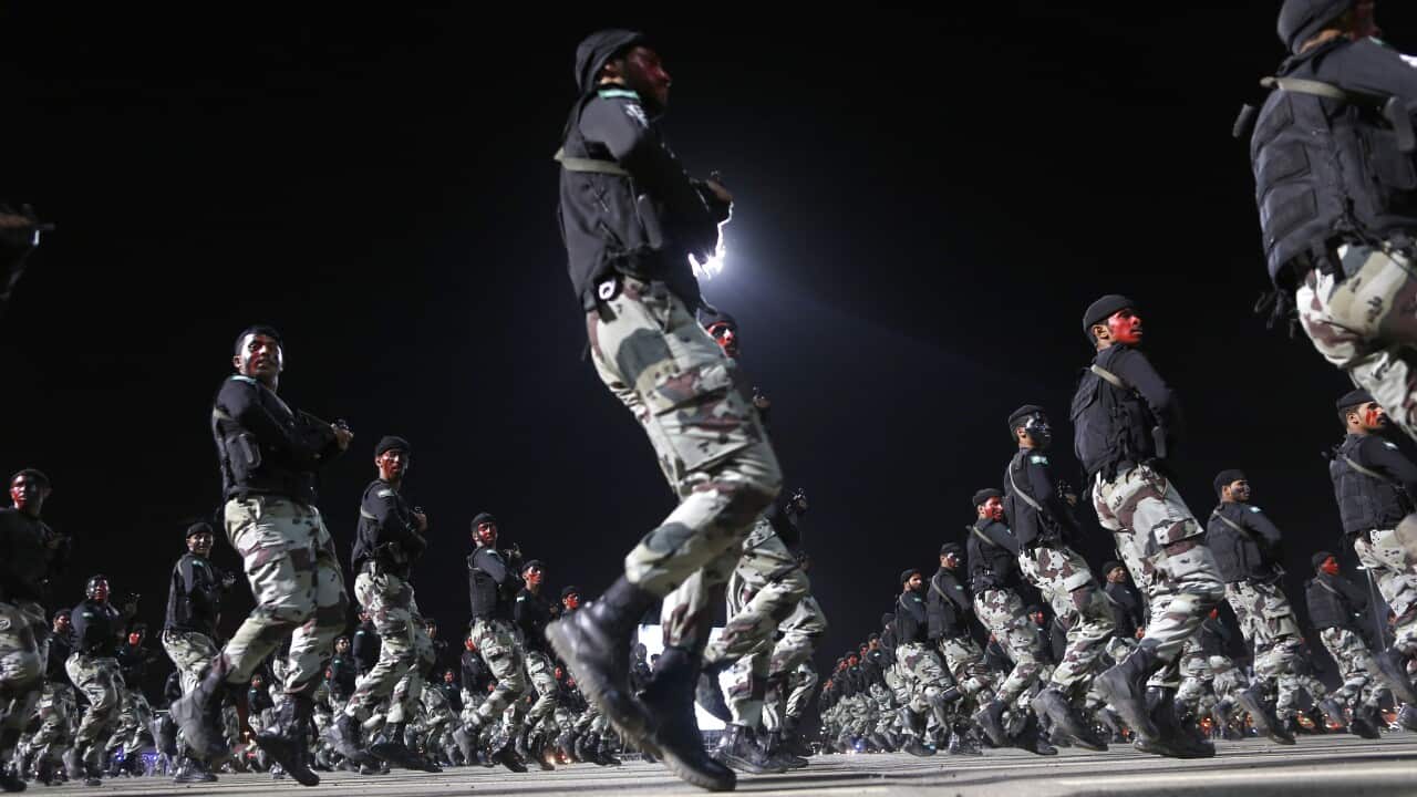 Members of the Saudi special forces perform during a military parade.