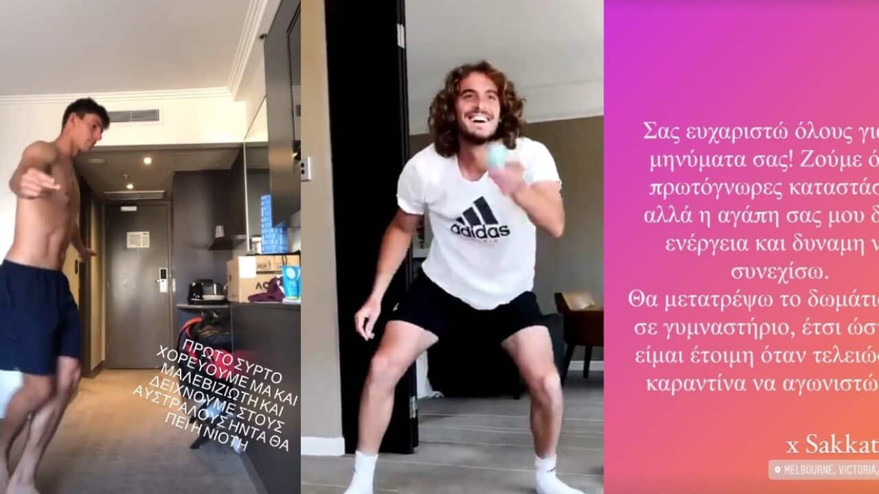 From left: Michail Pervolarakis, Stefanos Tsitsipas, and a post from Maria Sakkari.