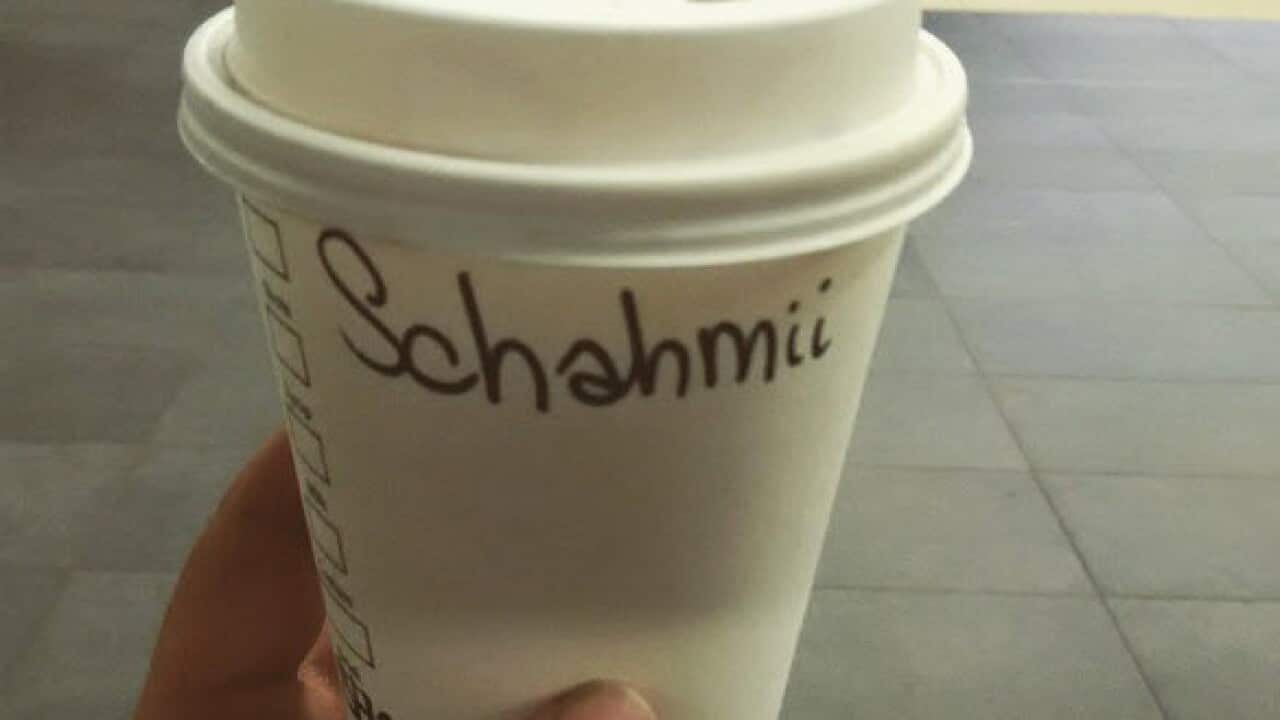 Coffee cup with a misspelt name