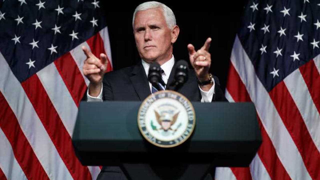 Vice President Mike Pence gestures during an event on the creation of a U. S. Space Force, Thursday, Aug. 9, 2018, at the Pentagon. 