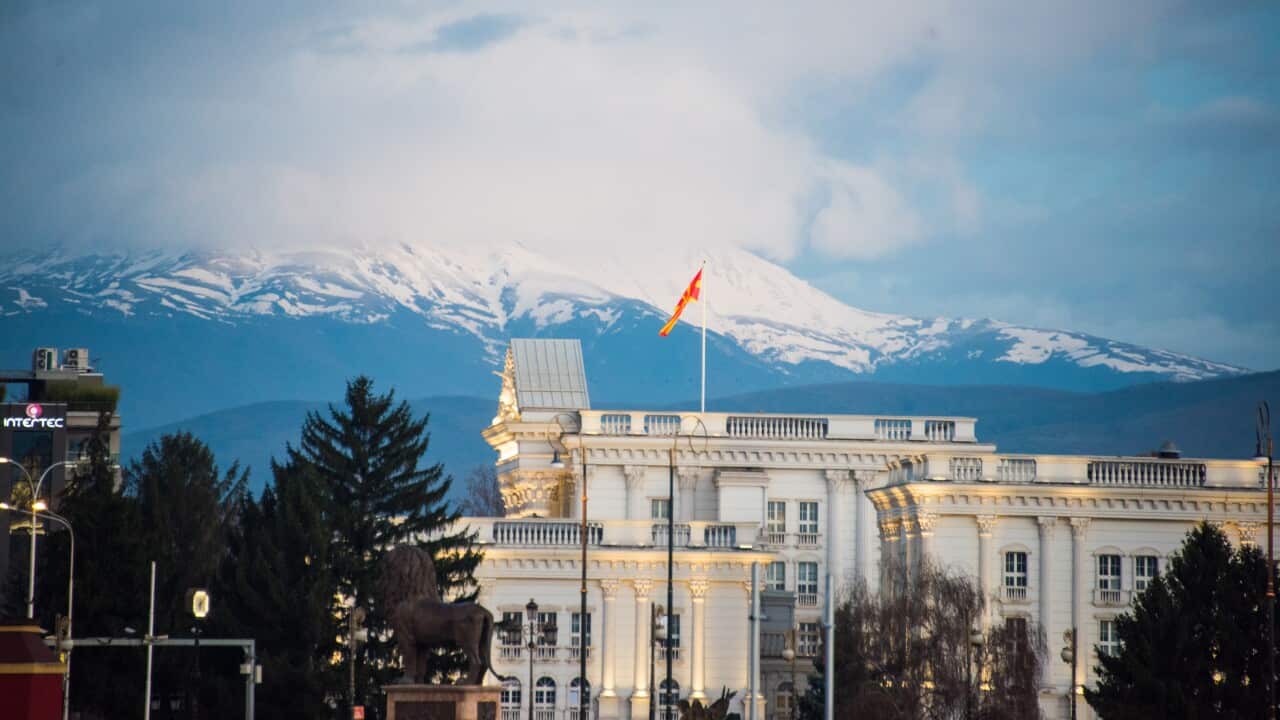 Government of the Republic of Macedonia building at dawn