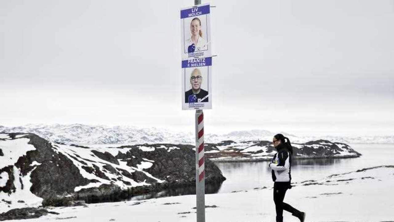 Electoral posters for the Greenlandic county council elections in the streets of Nuuk, Greenland, 19 April 2018.