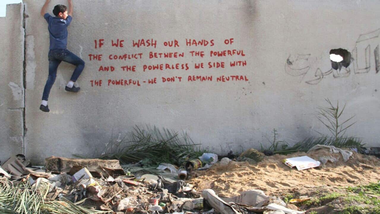 Banksy uses Gaza as canvas to highlight plight of Palestinians. (Banksy.co.uk)