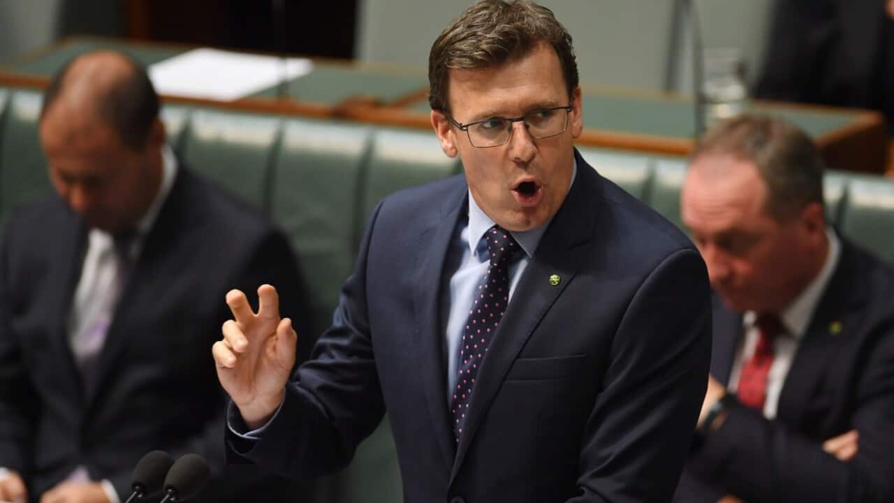 Australia's Human Services Minister Alan Tudge speaks during House of Representatives Question Time at Parliament House in Canberra, Tuesday, Feb. 7, 2017.