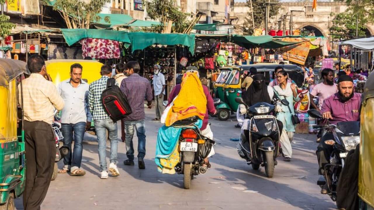 Traffic at an Indian Market