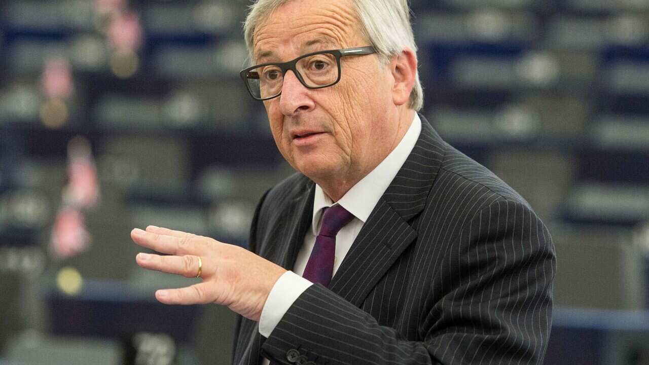 President of the European Commission Jean-Claude Juncker delivers his speech at the European Parliament in Strasbourg.