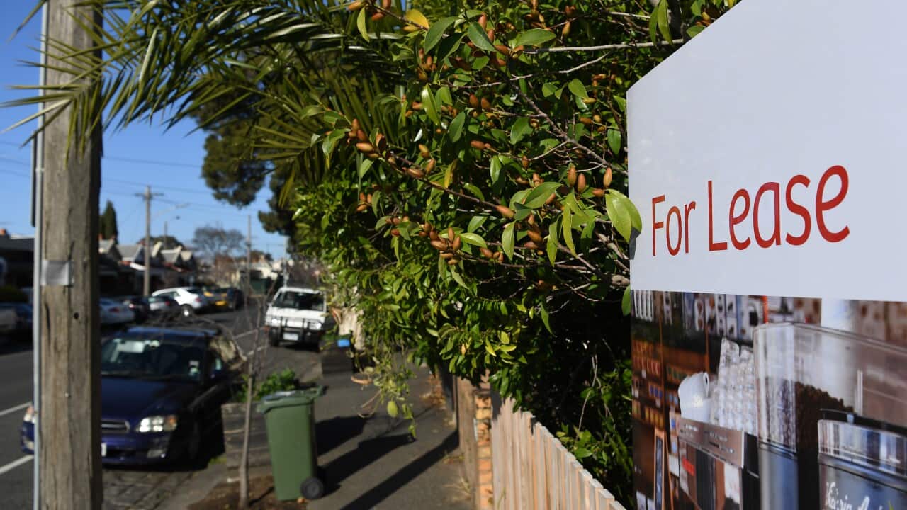 Signage for a real estate property is seen in Carlton North, Melbourne