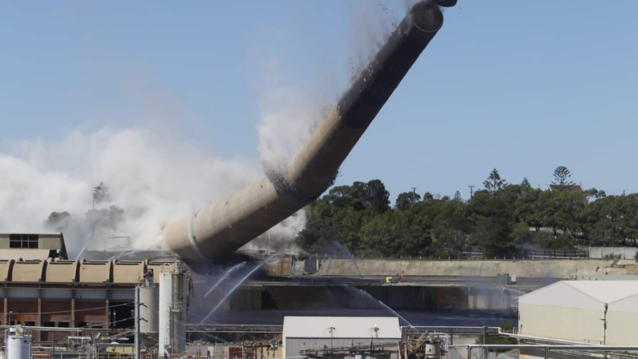 Port Kembla's copper chimney is demolished