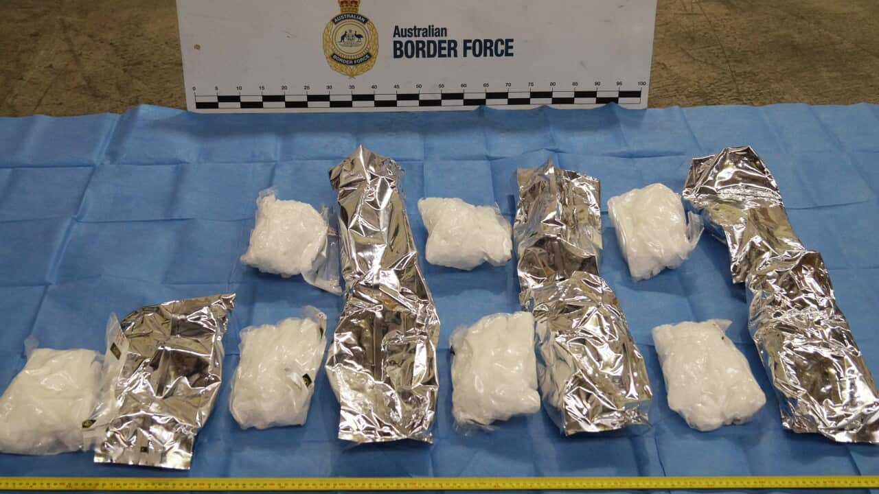 Some of the 500 packages of methylamphetamine that were seized at the Sydney Container Examination Facility in June.