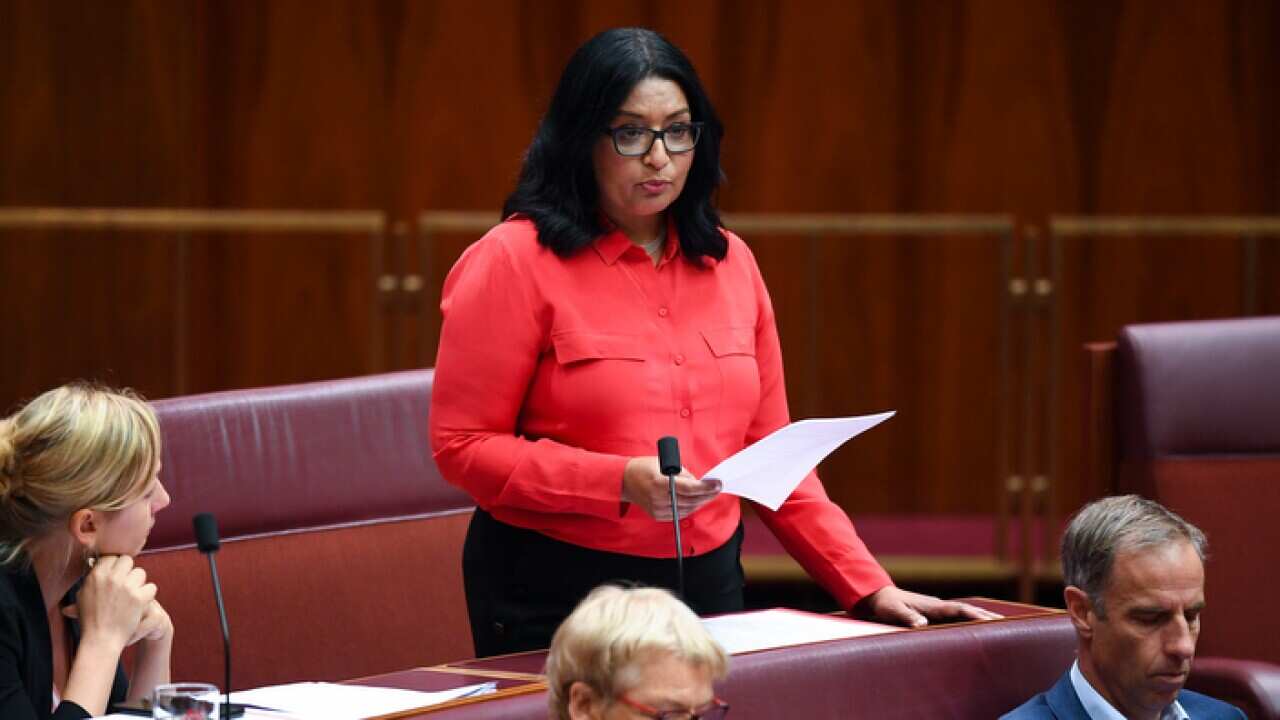 Australian Greens Senator Mehreen Faruqi speaks during Senate business, in Parliament House in Canberra, 2019.