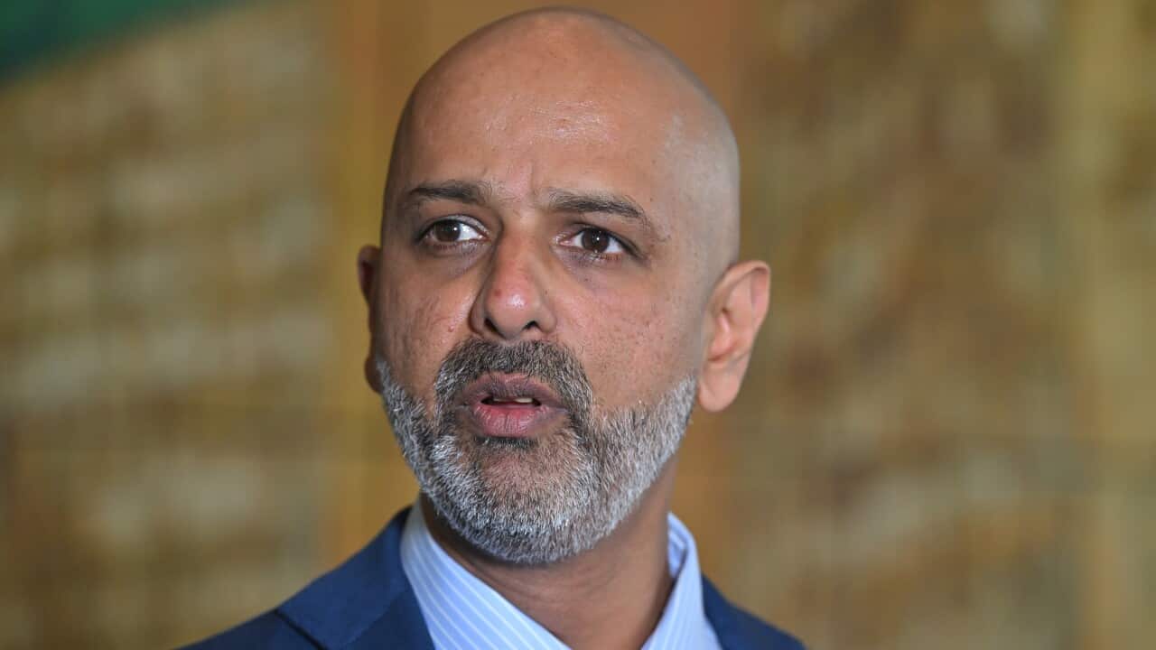 Race Discrimination Commissioner Giridharan Sivaraman at a press conference at Parliament House in Canberra