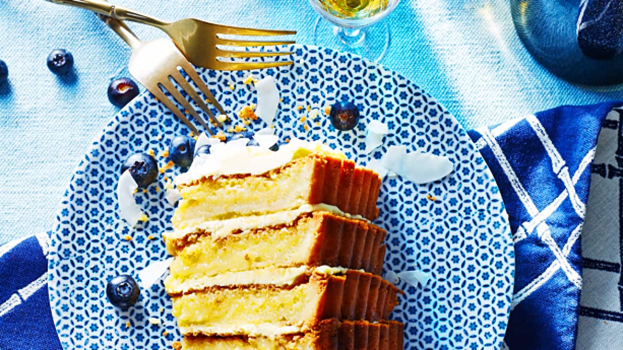 Blueberry, coconut and lemon stack pie