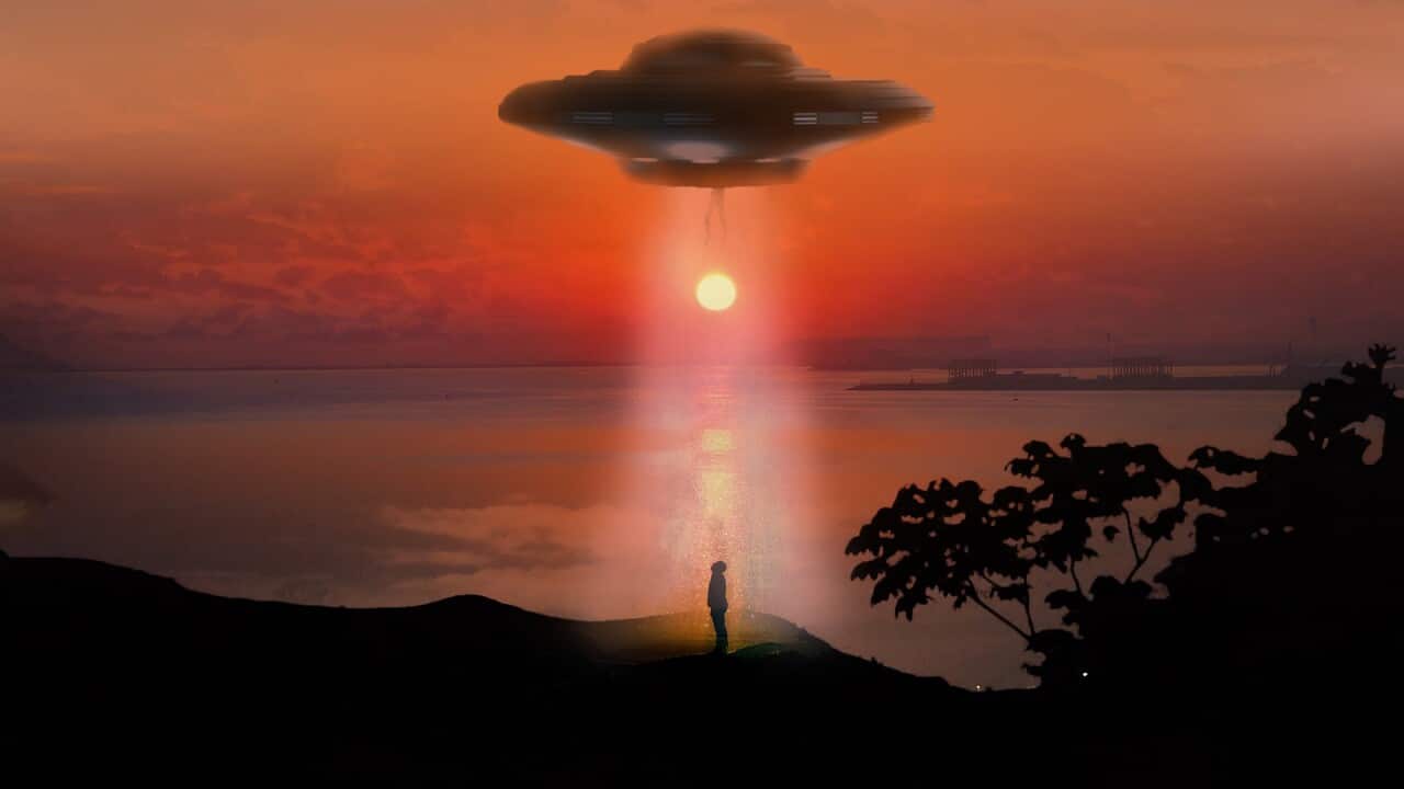 Imagen de una abducción extraterrestre.