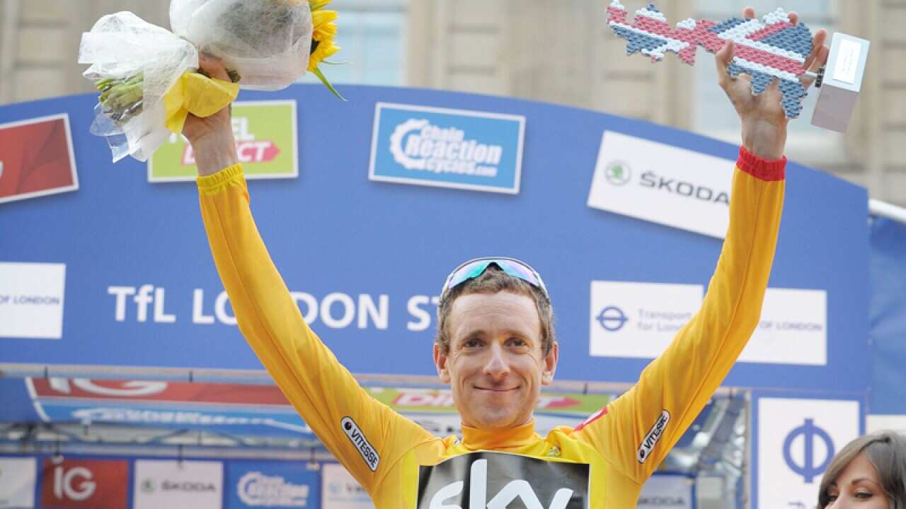 Team Sky's Sir Bradley Wiggins celebrates winning