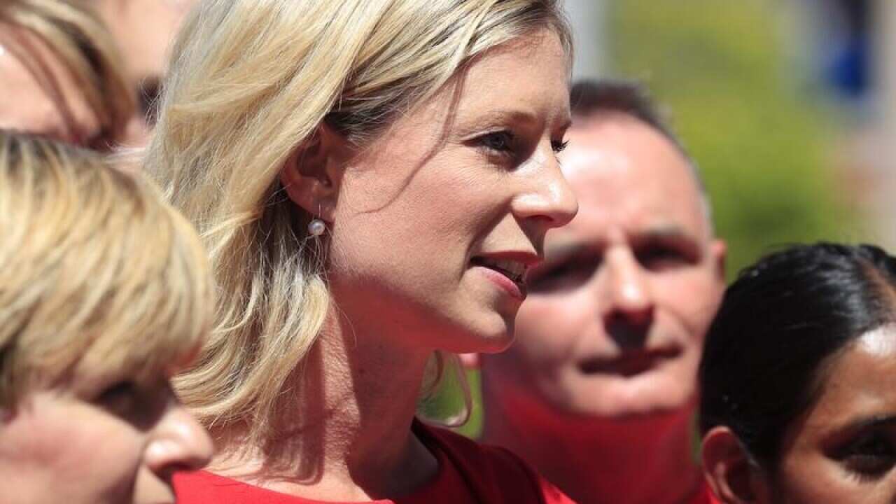 Tasmanian Opposition Leader Rebecca Whitespeaks with the media.