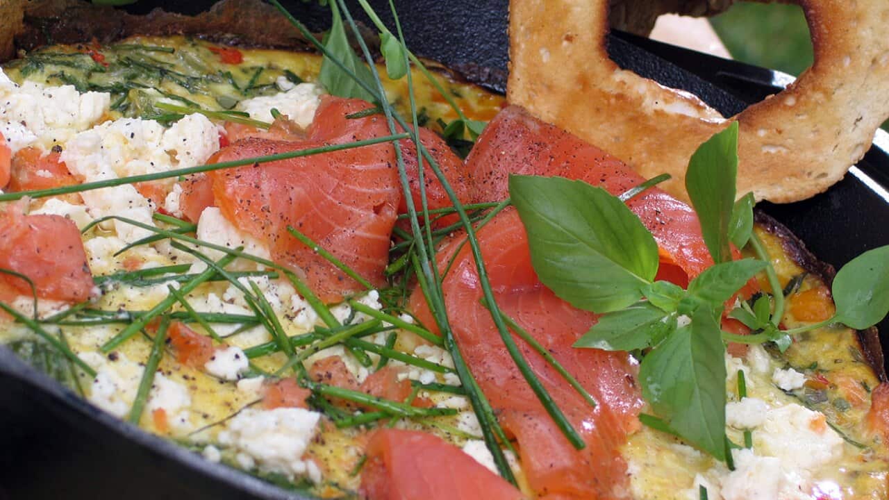 Smoked salmon frittata on the barbecue