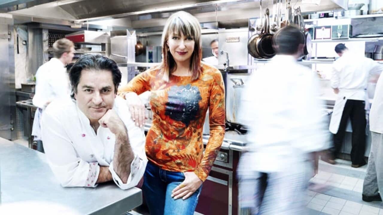 Guy and Maeve in the kitchen