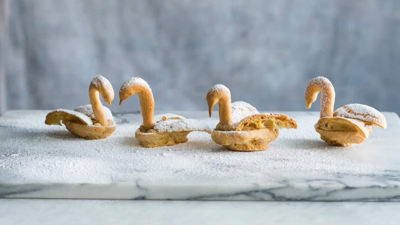 Salted caramel choux swans