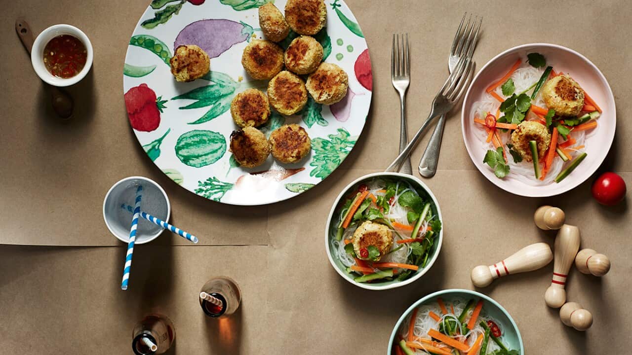 Vietnamese-style baked fish cakes with vermicelli salad