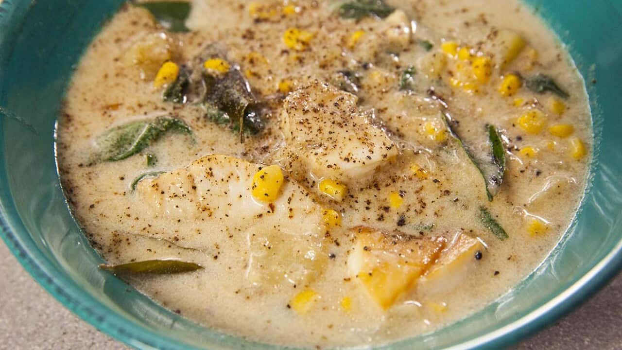South Indian haddock and corn chowder