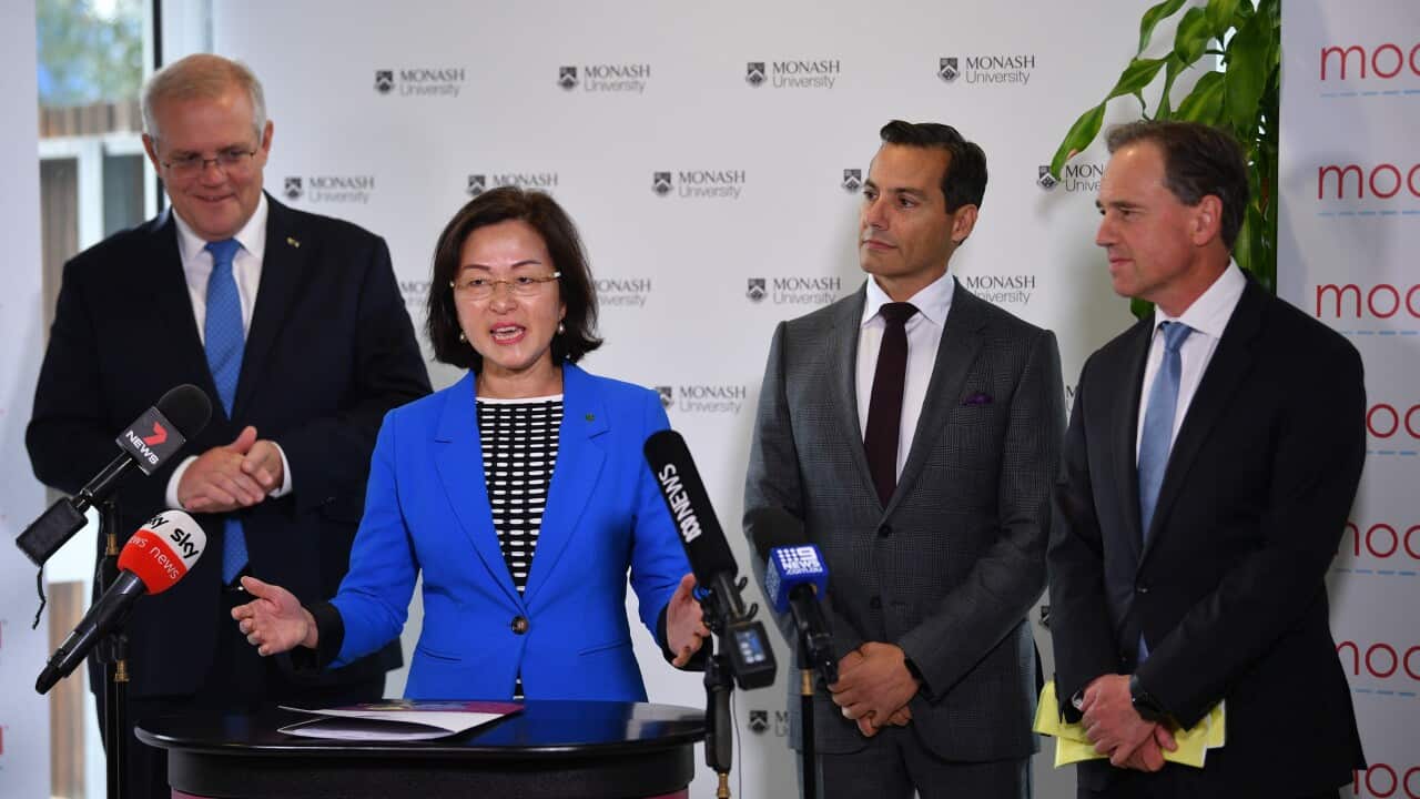 Liberal member for Chisholm Gladys Liu addresses the media at a press conference in Melbourne.