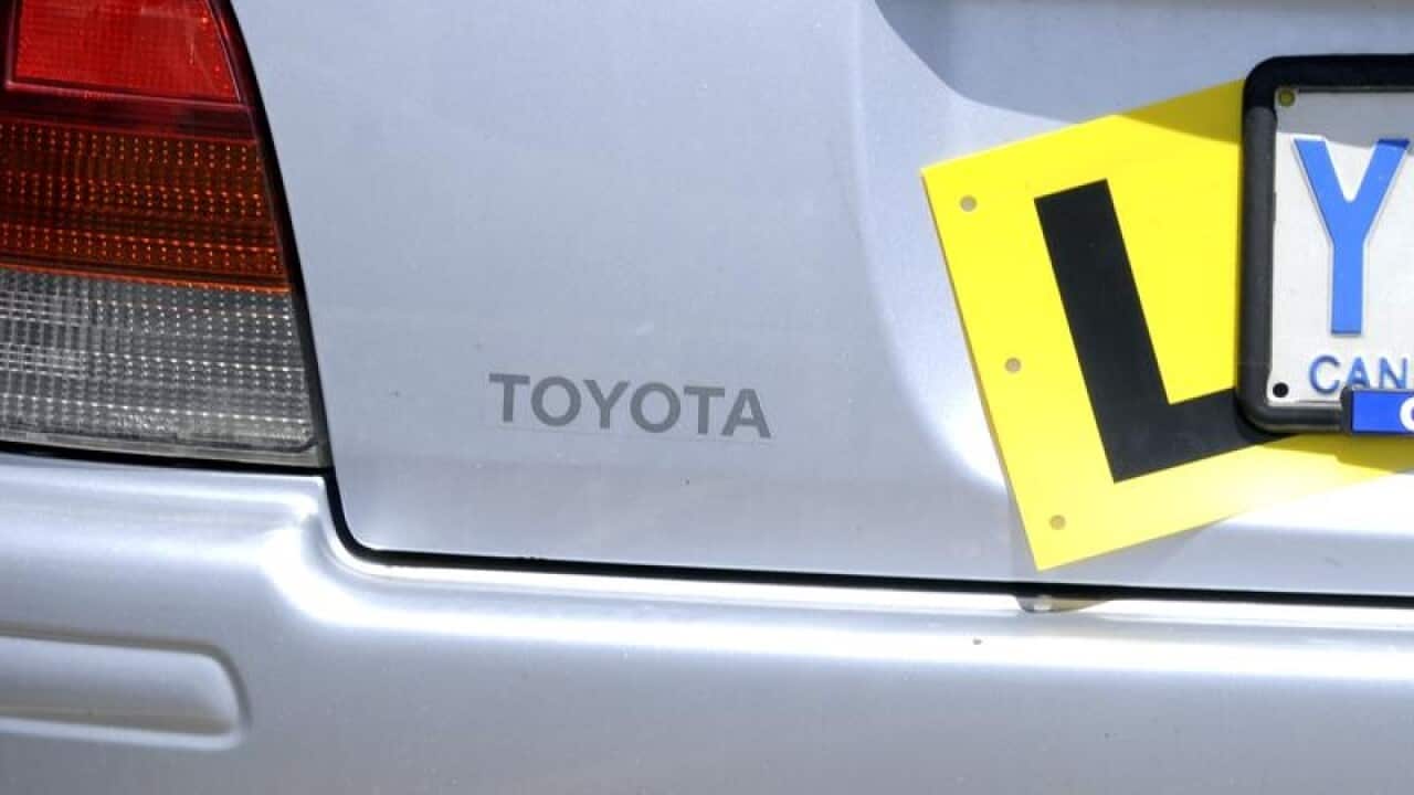 An L-plate on a car in Canberra.