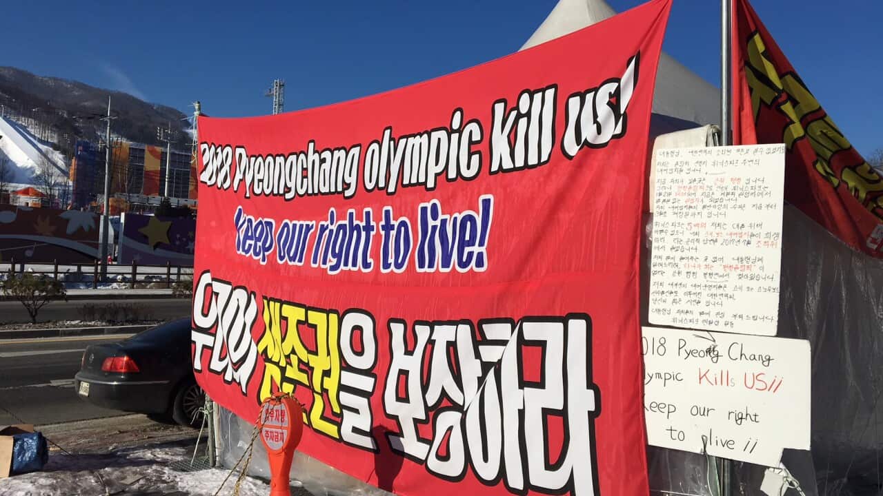 Local business owners in Bokwang are protesting the Winter Olympics.