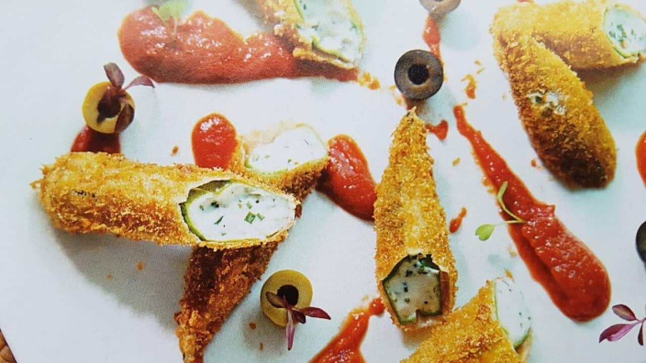 Deep-fried stuffed okra