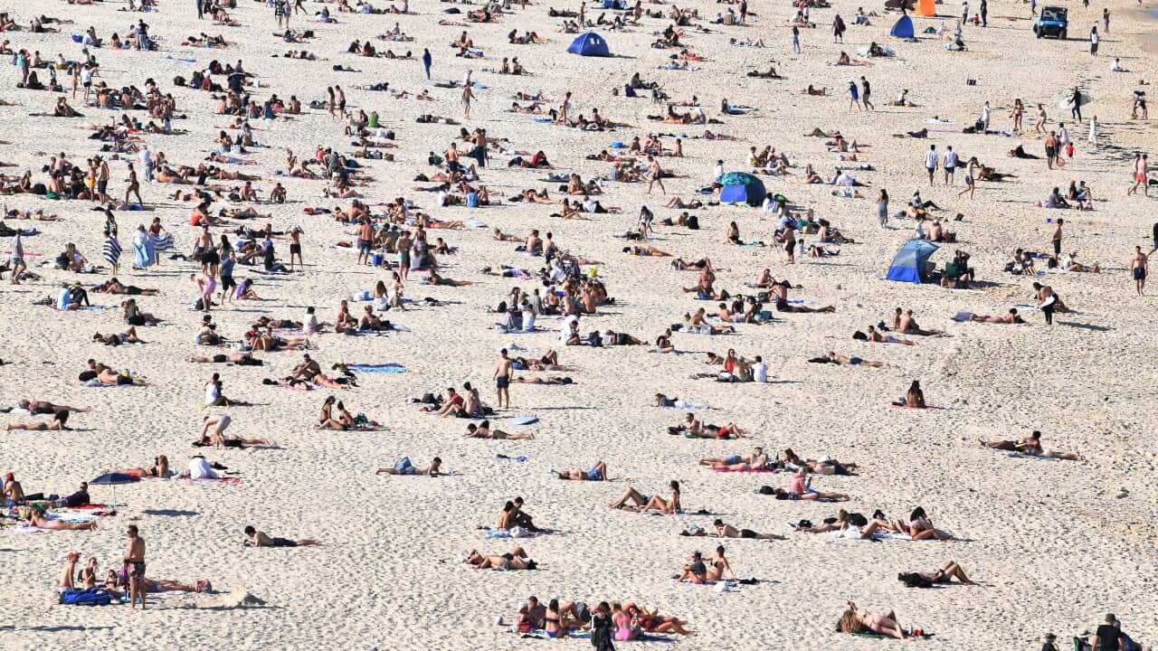 Crowds are seen during a spell of warm weather at Bondi Beach last weekend. 