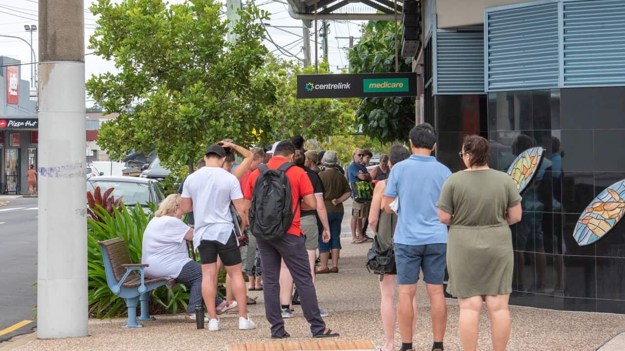 Australians queue at Centrelink during covid-19 pandemic
