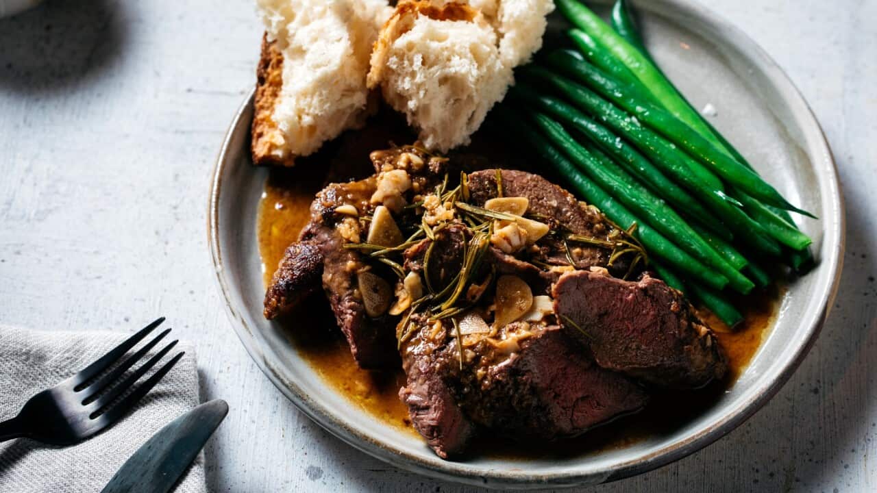 Seared hare loin with butter and white wine sauce