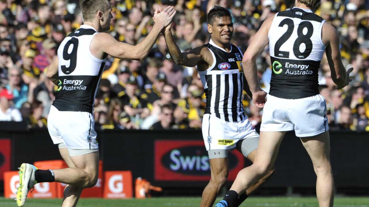 Port Adelaide's Jake Neade celebrates his goal