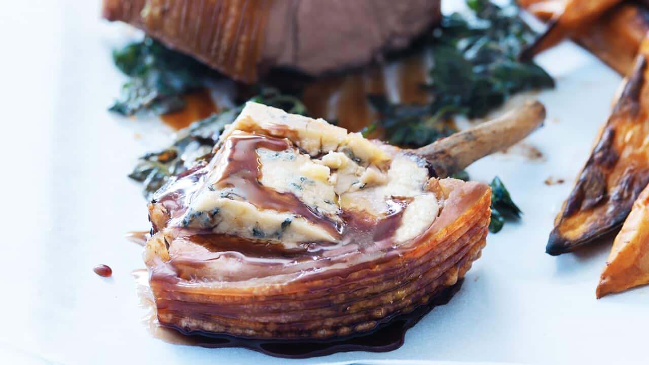 Pork loin with stilton and port and honey glaze