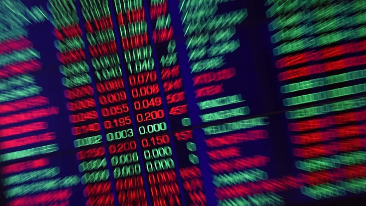 The market boards show the volatility at the Australian Stock Exchange (ASX0 in Sydney, Tuesday, Feb. 9, 2016. (AAP Image/Dean Lewins)