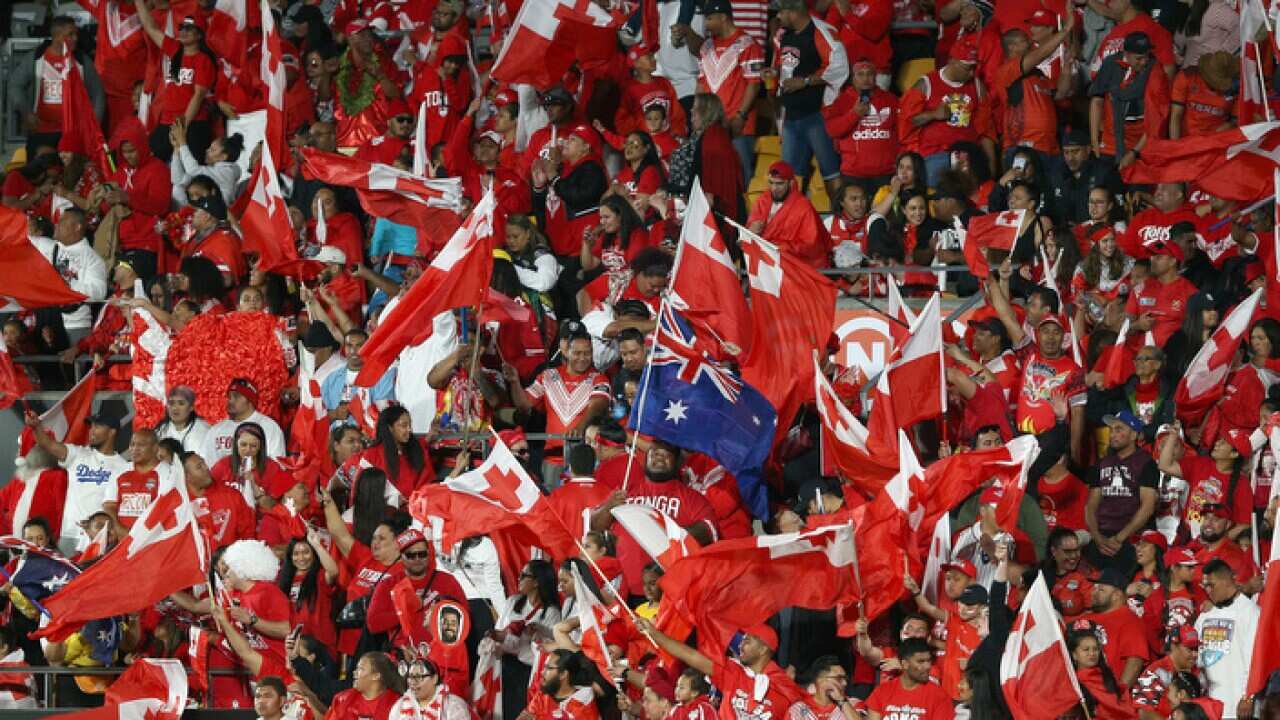 Tonga fans show their support before Saturday’s Rugby League test against Australia