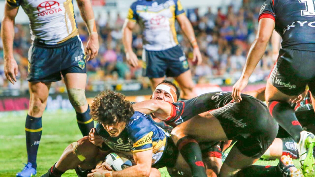 Cowboys Jake Granville scores against the Warriors