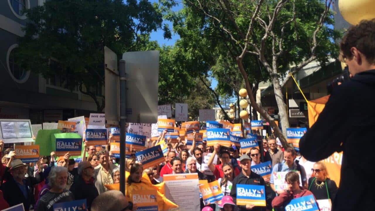 Manly #RallyForRenewables outside PM Tony Abbott's office. (Twitter: @Solar_Choice)